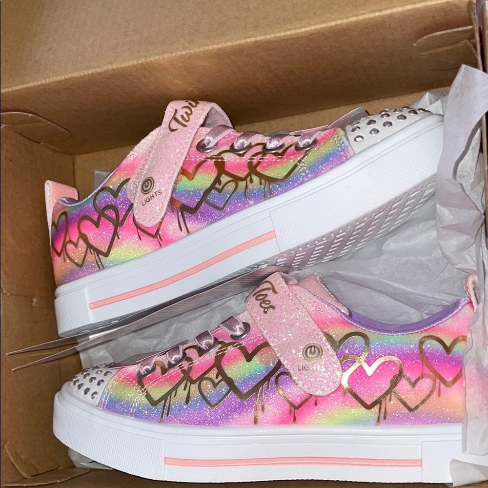 Skechers Girls' Pink Rainbow Heart Sneakers